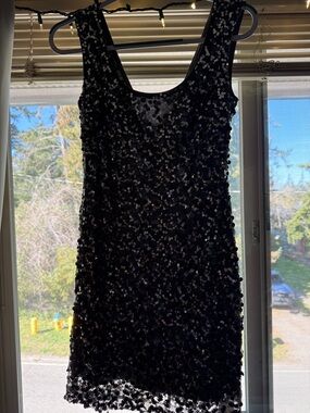 GUESS Black Sequin Sleeveless Cocktail Dress